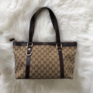 Gucci GG Monogram Abbey Canvas Shoulder Bag Tote Handbag Travel